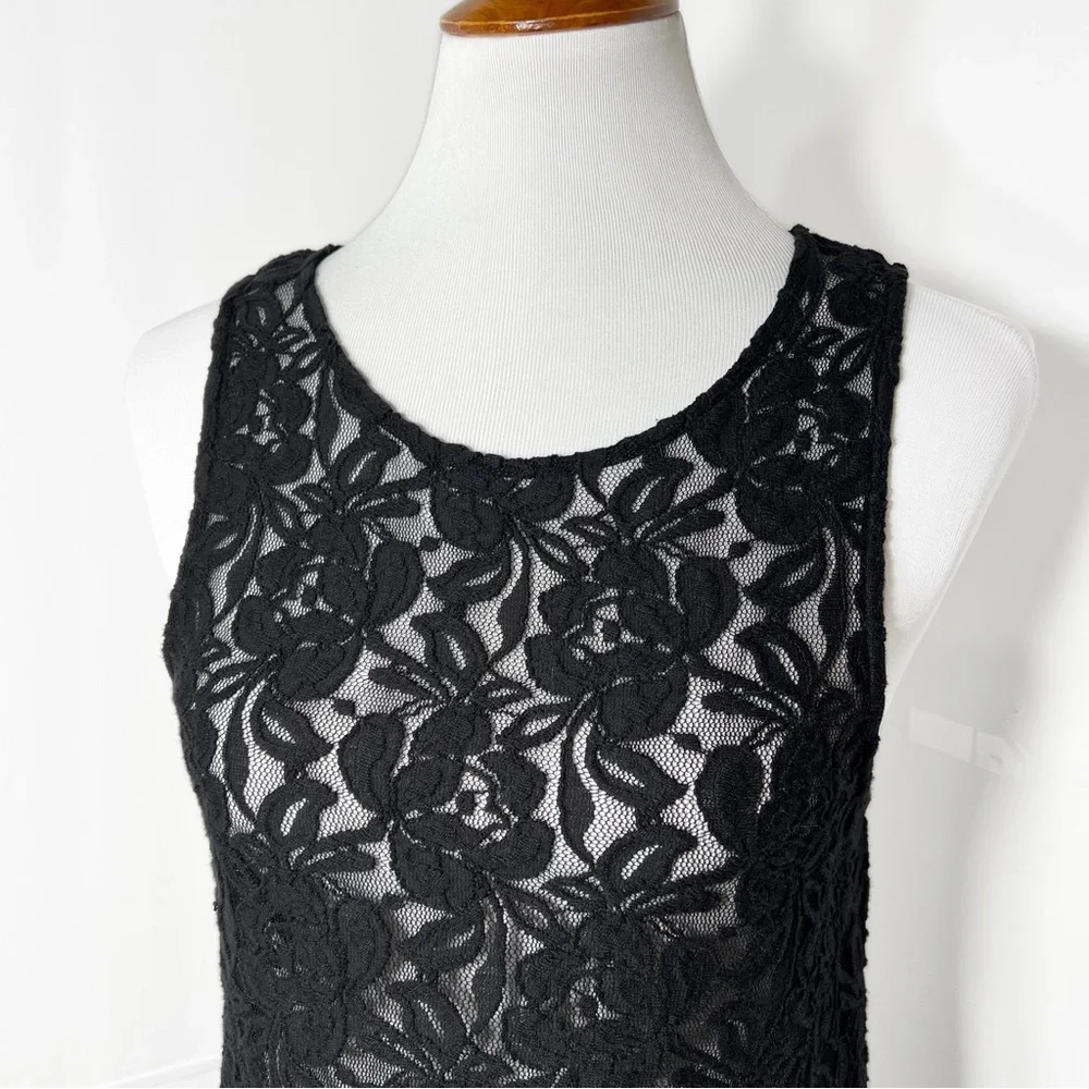 Free People Black Floral Crochet Lace Sleeveless Fit and Flare A Line Dress - Picture 2 of 10
